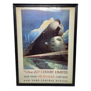 Vintage Lithograph New York-16 Hours-Chicago New York Central System Framed